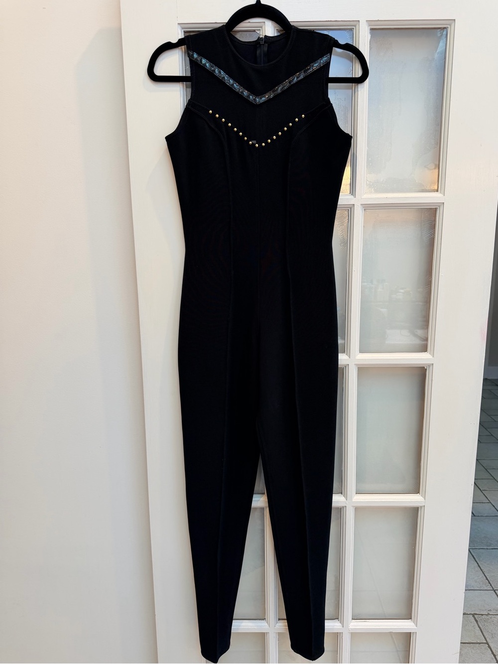 Vintage Cache Andrea Isabella Y2K 90’s Black Jumpsuit Studded Mesh Trim Size S